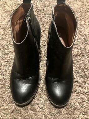 bp Black Leather Ankle Booties with Side Zipper